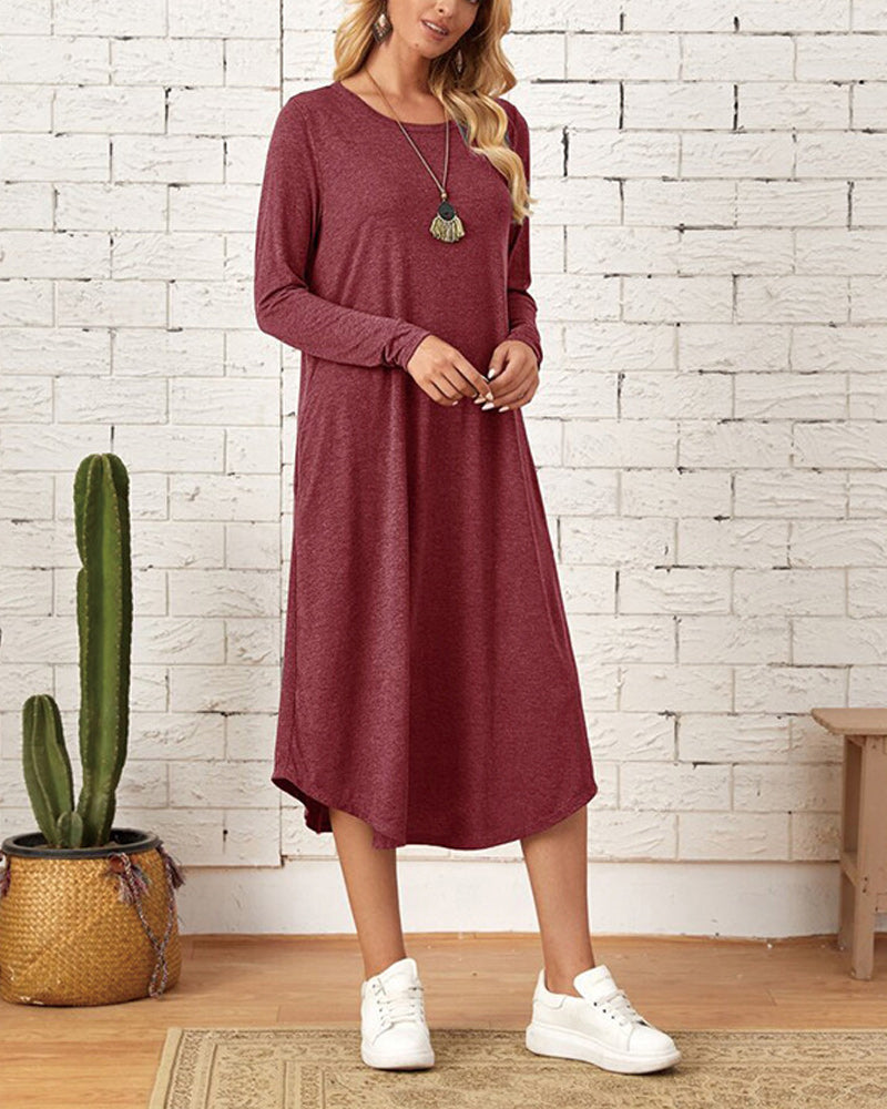 Lozenda - Herbst und Winter langärmeliges, locker geschwungenes Kleid